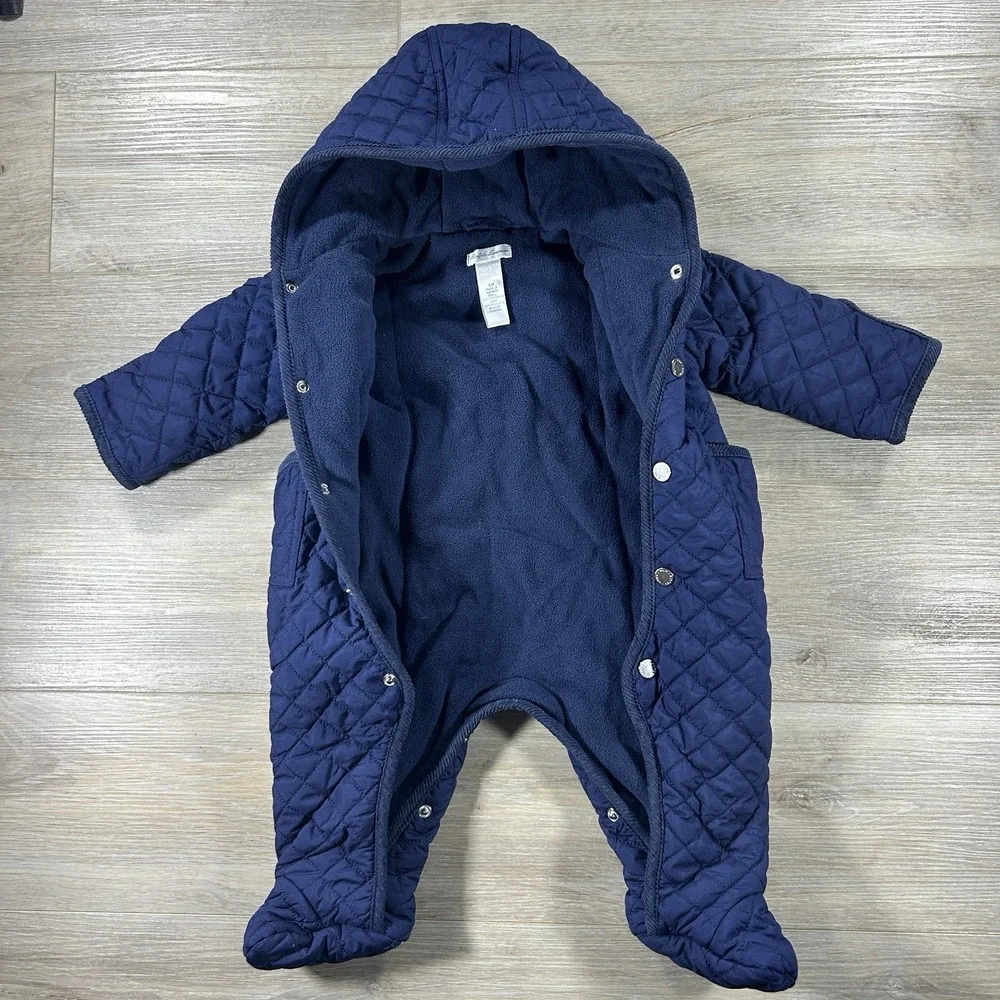 Ralph Lauren 6M‎ Navy Blue Quilted Baby Bunting Snow Suit Winter Baby Designer